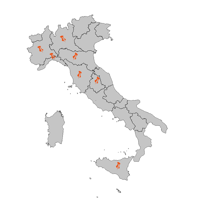 Mappa delle regioni in Italia che abbiamo esplorato